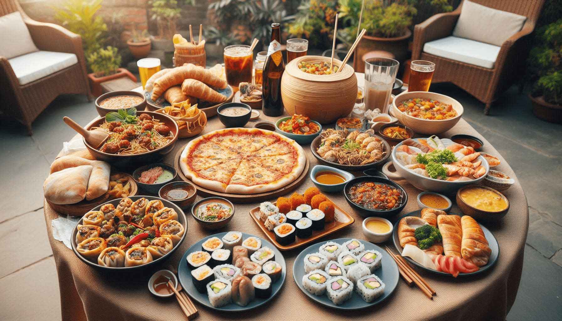 Multi cuisine food on table