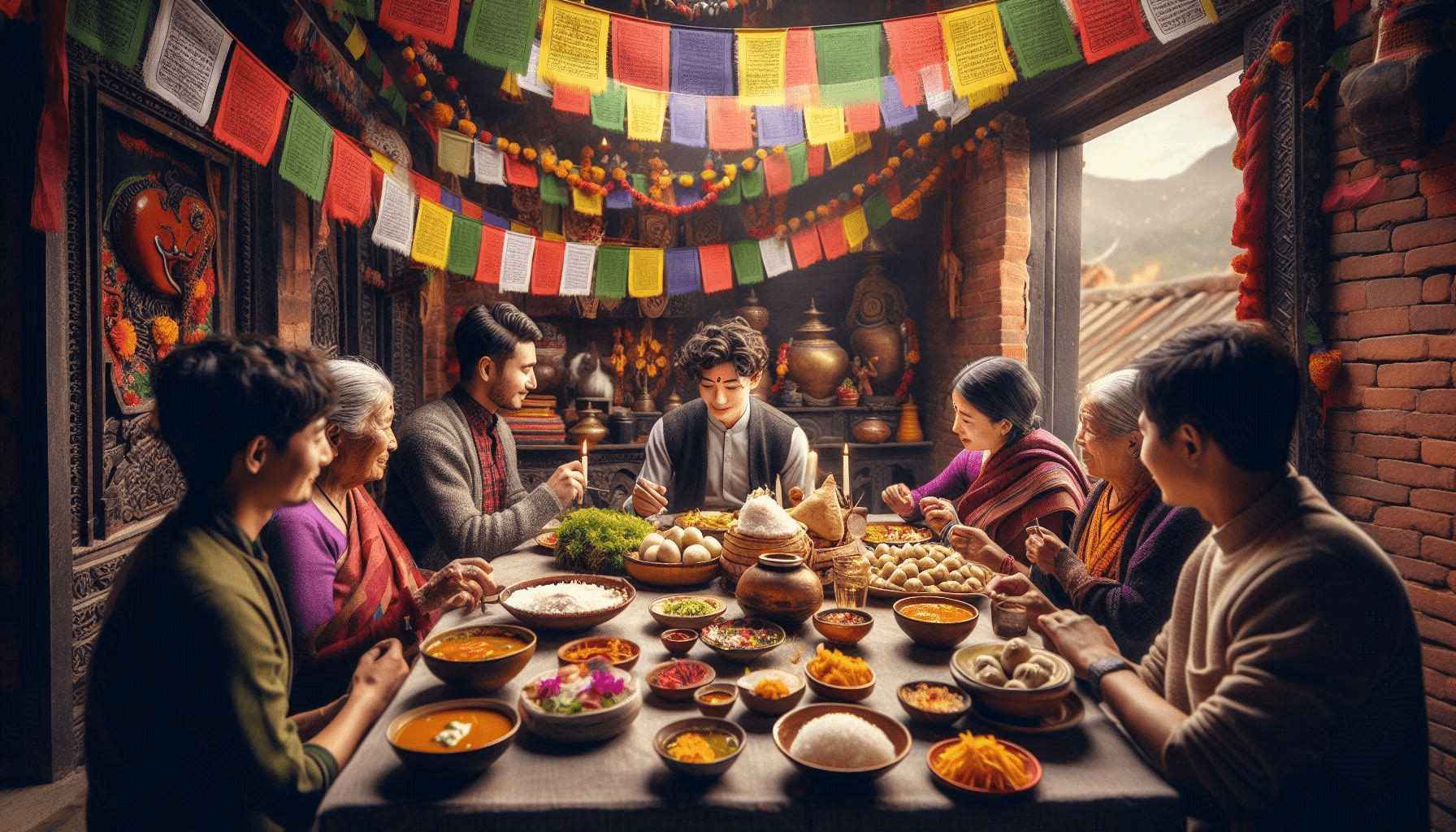 Nepali family eating meal together